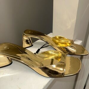 Zara Metallic Gold block heel sandals